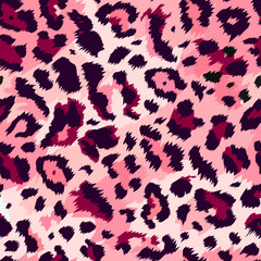 Vector trendy pink leopard hand drawn seamless pattern. Detailed wild animal skin, natural abstract colorful cheetah texture for fashion print, fabric, textile, cover, wrapping, background, wallpaper.
