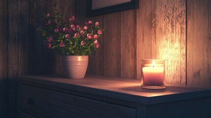 Warm interior, candlelight, flowers
