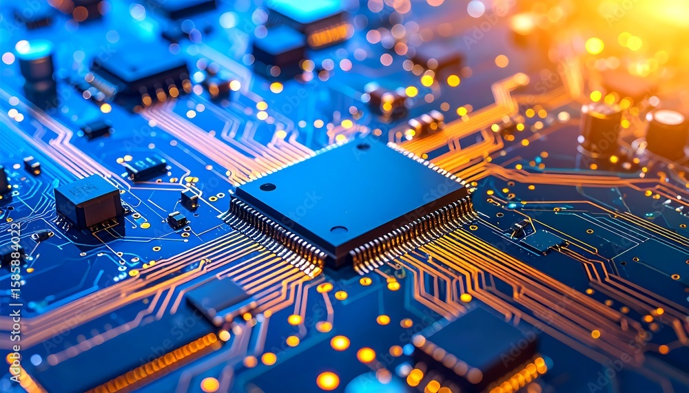 Poster close-up of circuit board with central processor
