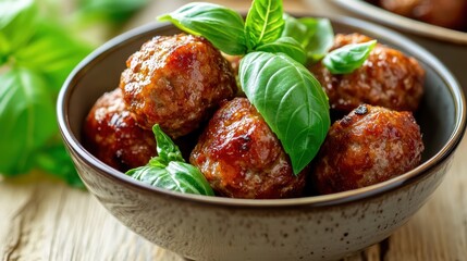 Meatballs with basil garnish