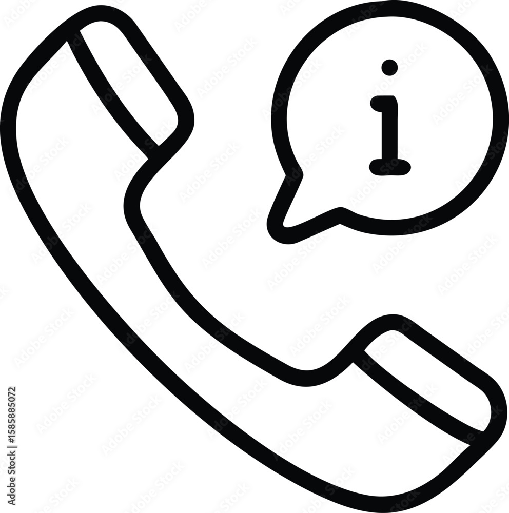 Poster phone receiver with information bubble outline icon, simple style for user interface