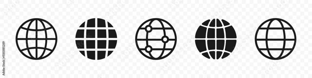Poster globe icon set. collection of earth globe symbols with network and web grid concepts for internet an