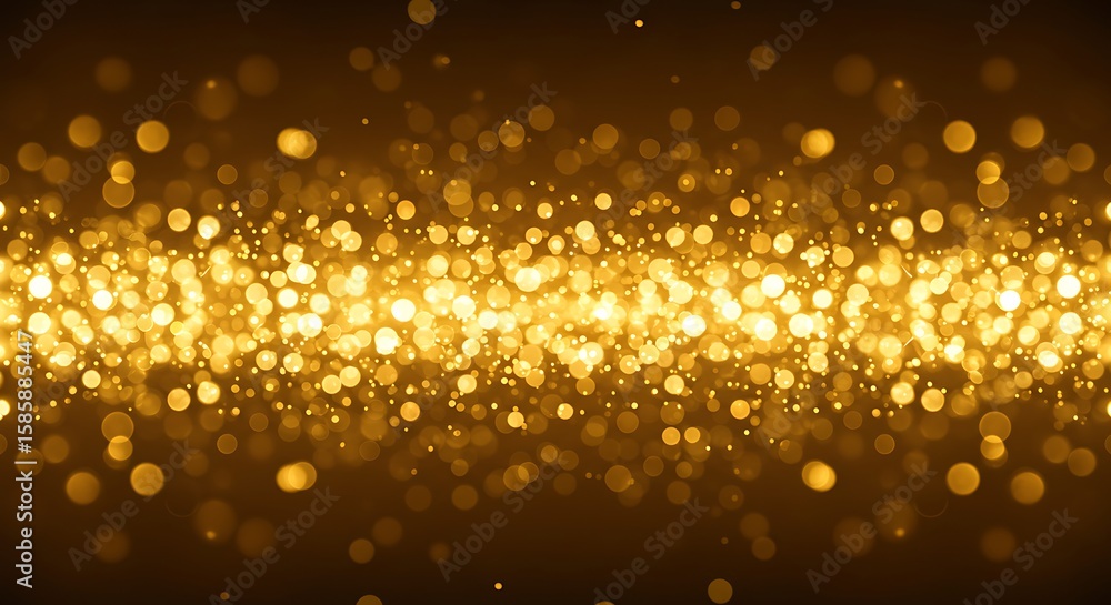 Poster golden bokeh effect on dark background with glowing particles
