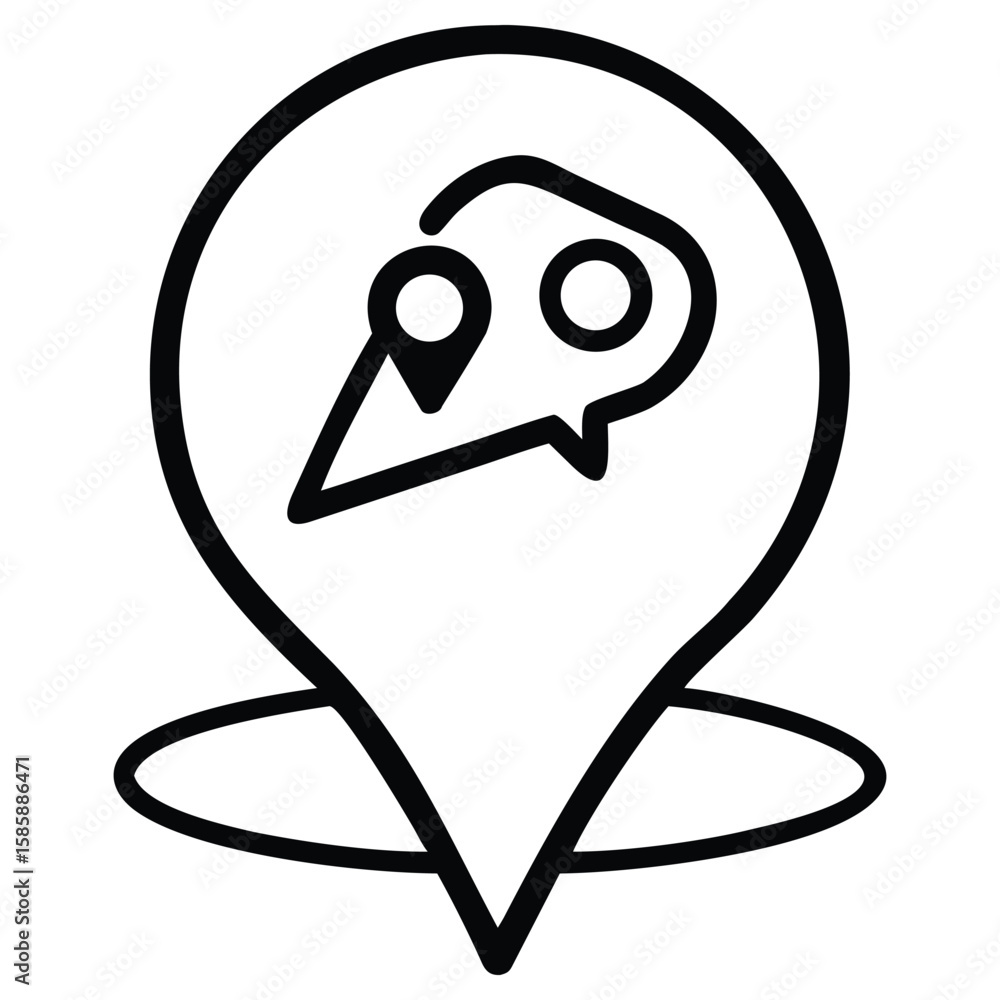 Poster pin pointer with location inside speech bubble in line art style