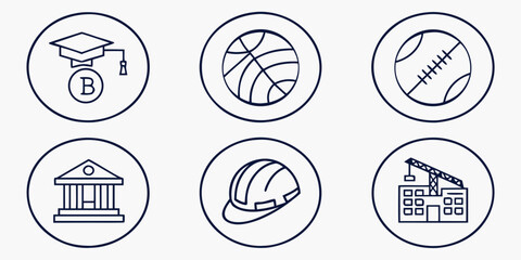 Fototapeta premium Graduation Cap Basketball Football Building Hard Hat Construction Crane icons icon png