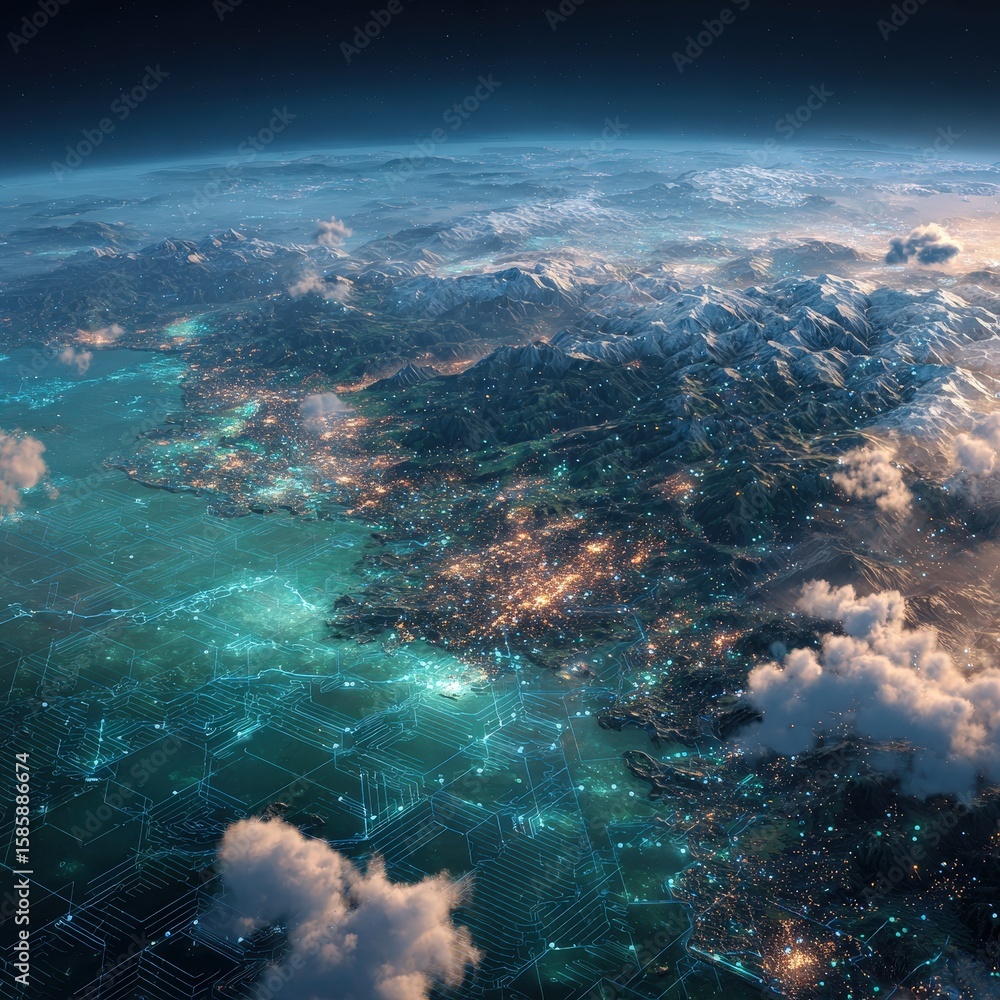 Aufkleber a digital landscape blending earth