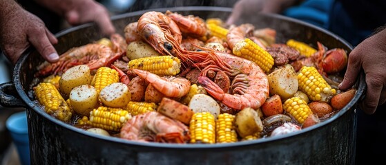 Seafood boil in pot