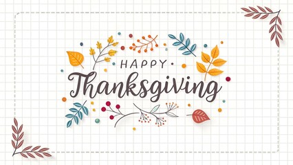 Festive Thanksgiving greeting with colorful leaves and berries design.