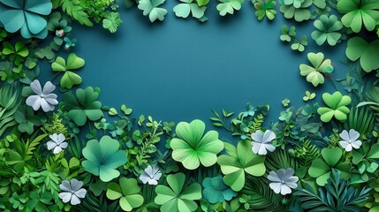 Green plant border on teal background