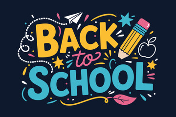 Obraz premium Back to School Vector Illustration with Colorful Typography, Books, Stationery and Educational Elements