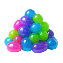 3D Translucent Icon Style Stacked Plastic Easter Eggs Arrangement in Bright Pastel Colors on Transparent Background
