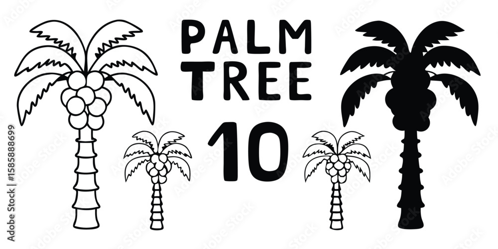 Poster palm tree vector illustration with number ten on transparent background