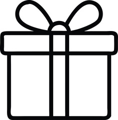Present icon in outline style with ribbon and box illustration