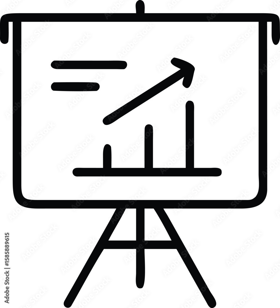 Poster presentation board with growth chart and arrow in simple line art style