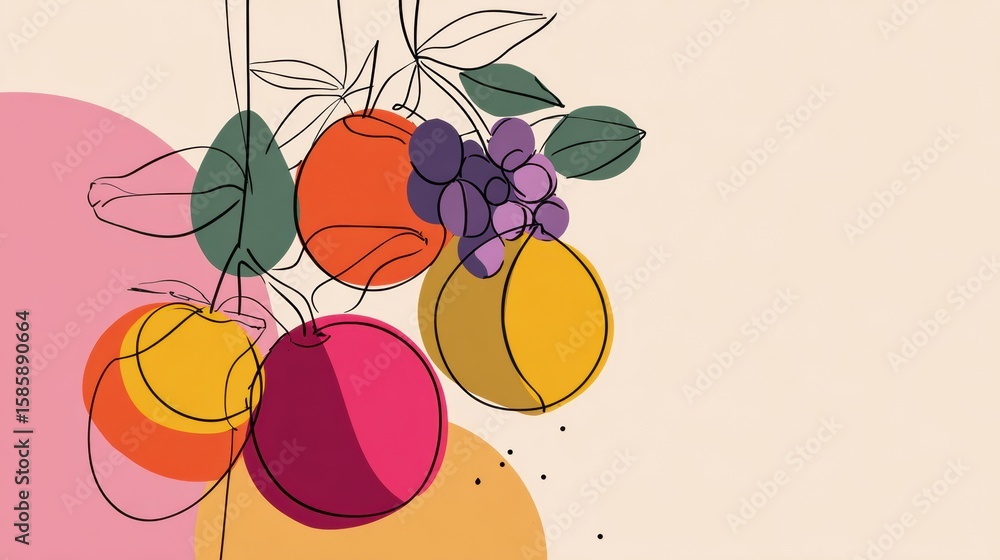 Poster modern abstract fruit lineart design featuring bold elements and minimalist background for a fresh a