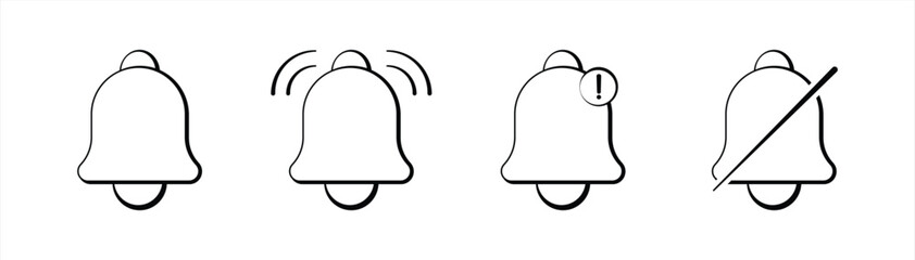 Notification Bell Icon Set – Alert, Silent, Ringing, and Warning Symbols for Mobile and Web UI