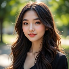 Naklejka premium Natural Beauty Shining Under the Sunlight: Portrait of a Calm and Elegant Young Woman