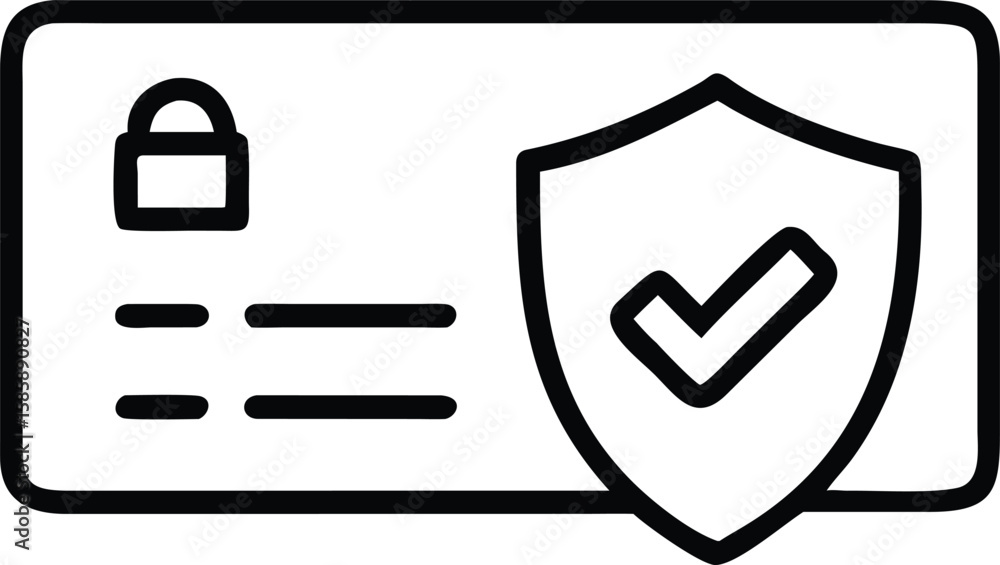 Poster protection id card line art with shield and check mark for verification