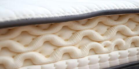 Obraz premium Close-up of a unique mattress revealing its soft texture and intricate design, highlighting the careful craftsmanship put into its creation to enhance comfort and support