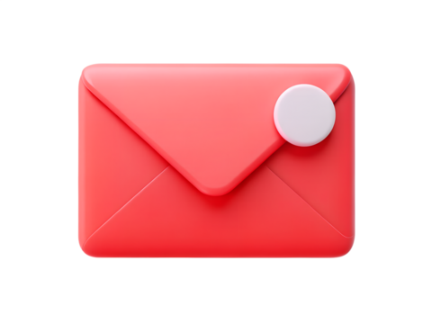 Photo of a 3d render of a red envelope with a white circle, isolated isolated on transparent background