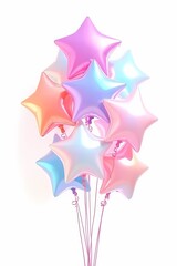 Obraz premium Iridescent star balloons isolated on white background