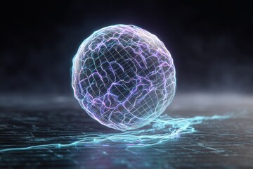 Abstract sphere, glowing with light, digital network