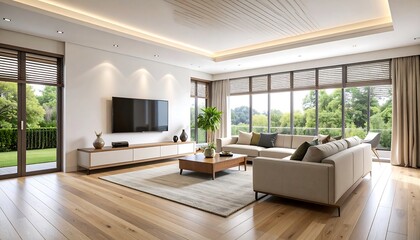 Fototapeta premium Modern living room with garden view (1)