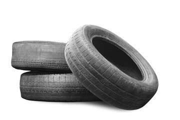 old worn damaged tires isolated on white background