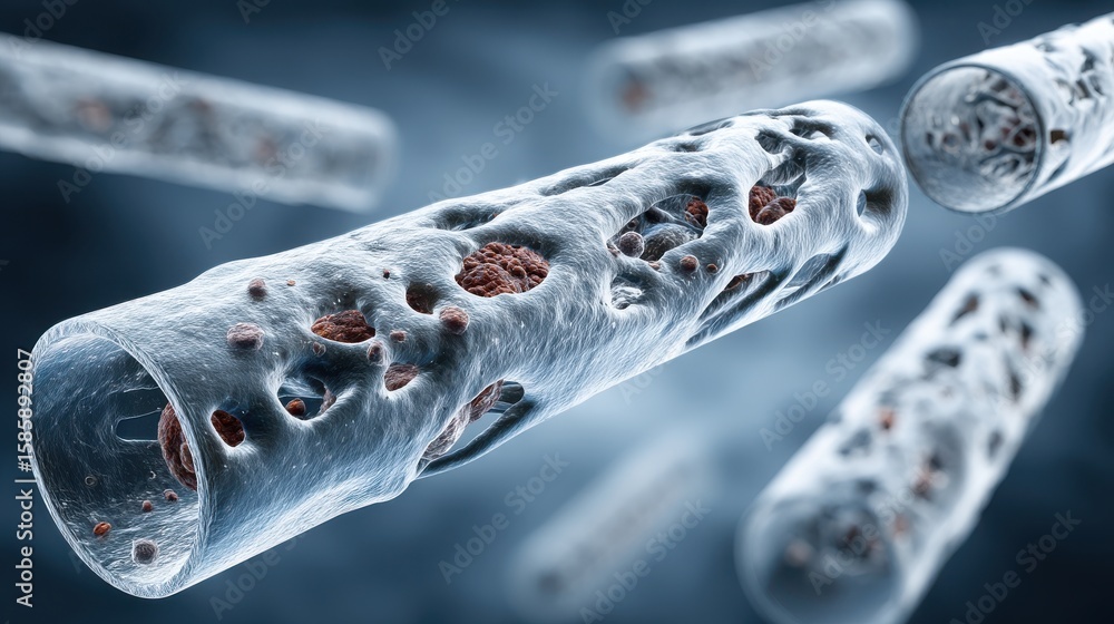 Poster highly detailed 3d rendering of tuberculosis bacteria under a microscope, showing the structure of i