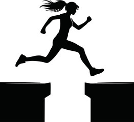 Silhouette of person jumping over gap isolated vector style on white background