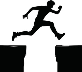 Silhouette of person jumping over gap isolated vector style on white background