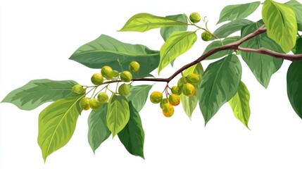 Branch with green leaves and yellow-green berries