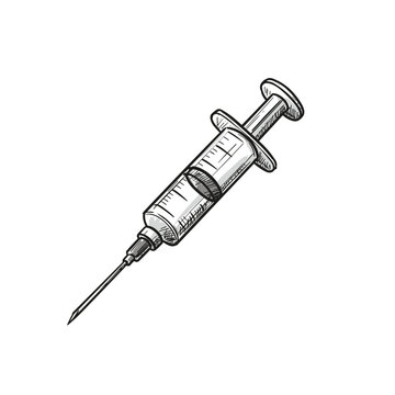 Medical syringe with needle in detailed illustration style  