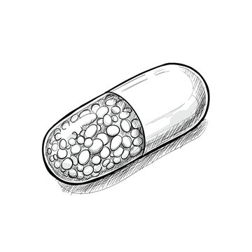 Illustrated capsule with textured surface on white background  