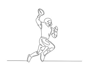 Fototapeta premium Minimalist one line art of football player jumping to throw the ball. Continuous line style, perfect for posters, prints, and sports vector illustrations.