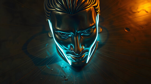 Cyberpunk Bronze Face - Neon Glow & Dramatic Lighting - Dynamic Motion Blur - Antique Patina Finish - High Contrast Cyber Art - Futuristic Portrait - Sci-Fi Aesthetic