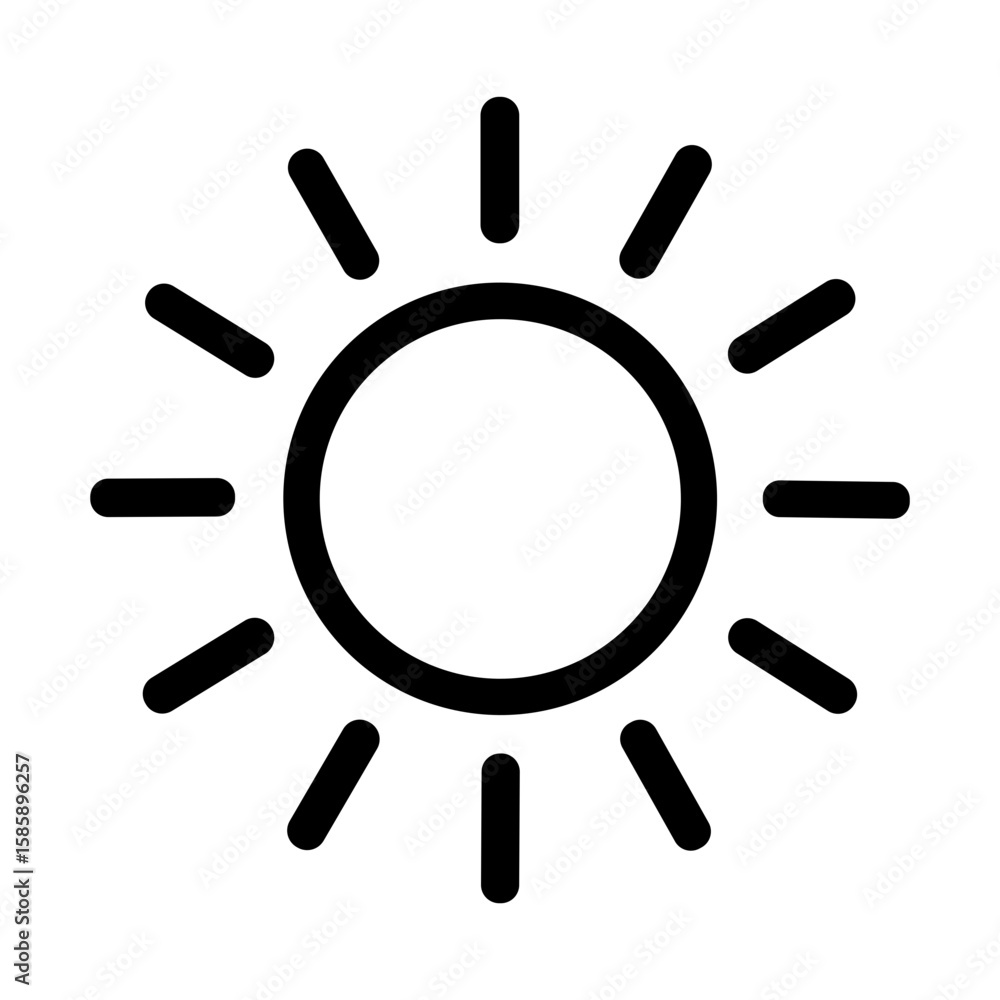 Poster simple outline sun symbol with rays weather element isolated icon