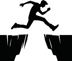 Silhouette of person jumping over gap isolated vector style on white background