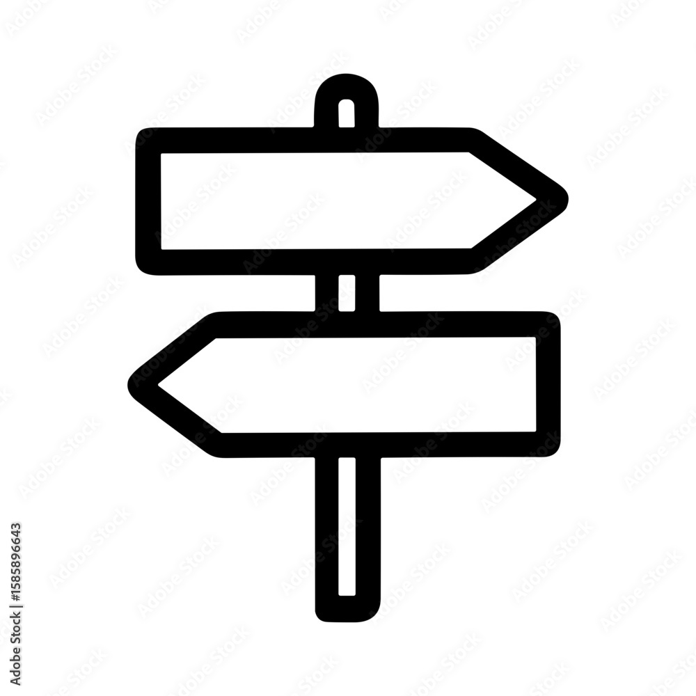 Poster simple line art direction signpost arrow icon with two blank signs