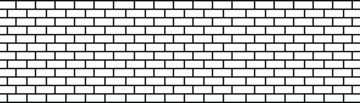 Minimalist seamless brick wall pattern with white rectangles outlined in black. Flat overhead view, uniform lighting, abstract and geometric design with no shadows or color variation.