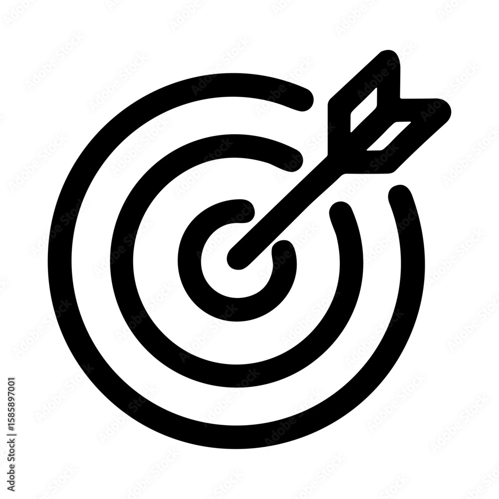 Poster simple line dartboard target with arrow hit middle goal icon