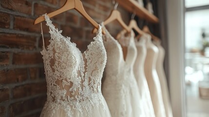 Elegant wedding dresses on display