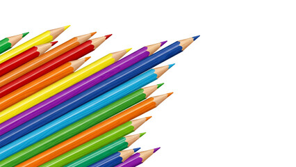 Fototapeta premium Vibrant Rainbow Colored Pencils Arranged in a Dynamic Diagonal Composition Isolated on Transparent Background