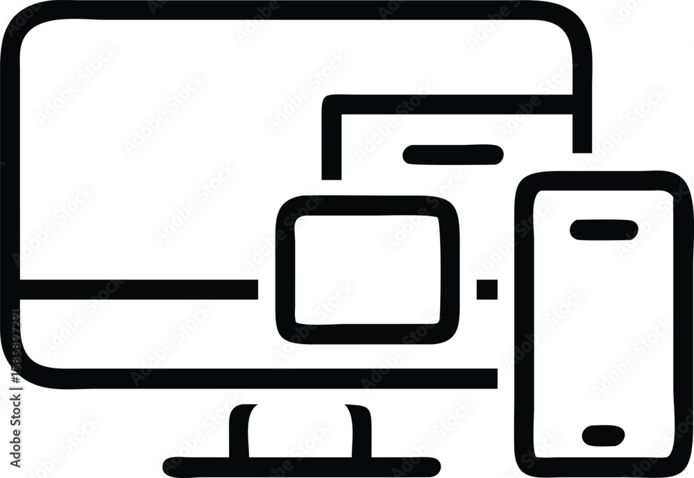 Poster responsive design icon showing desktop, tablet and phone in handdrawn style