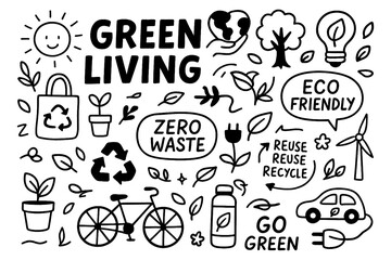 Eco lifestyle doodles promoting sustainability and zero waste, Transparent Background