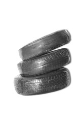 old worn damaged tires isolated on white background
