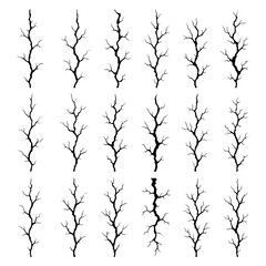 Collection of vertical lightning crack shapes in organic ink style, Transparent Background
