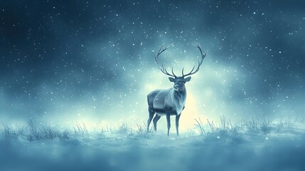 Majestic reindeer standing under a snow covered winter sky