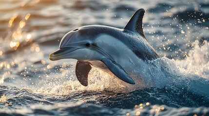 Obraz premium Playful dolphin jumping through crashing ocean waves