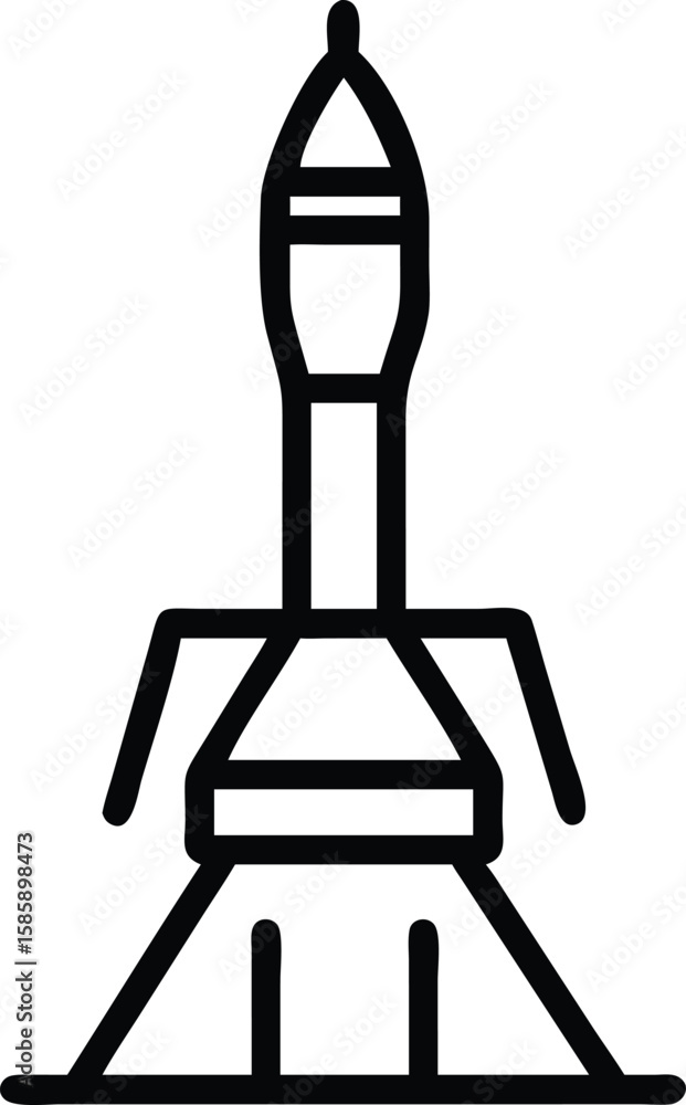 Poster retro rocket ship icon in simple outline style for space exploration